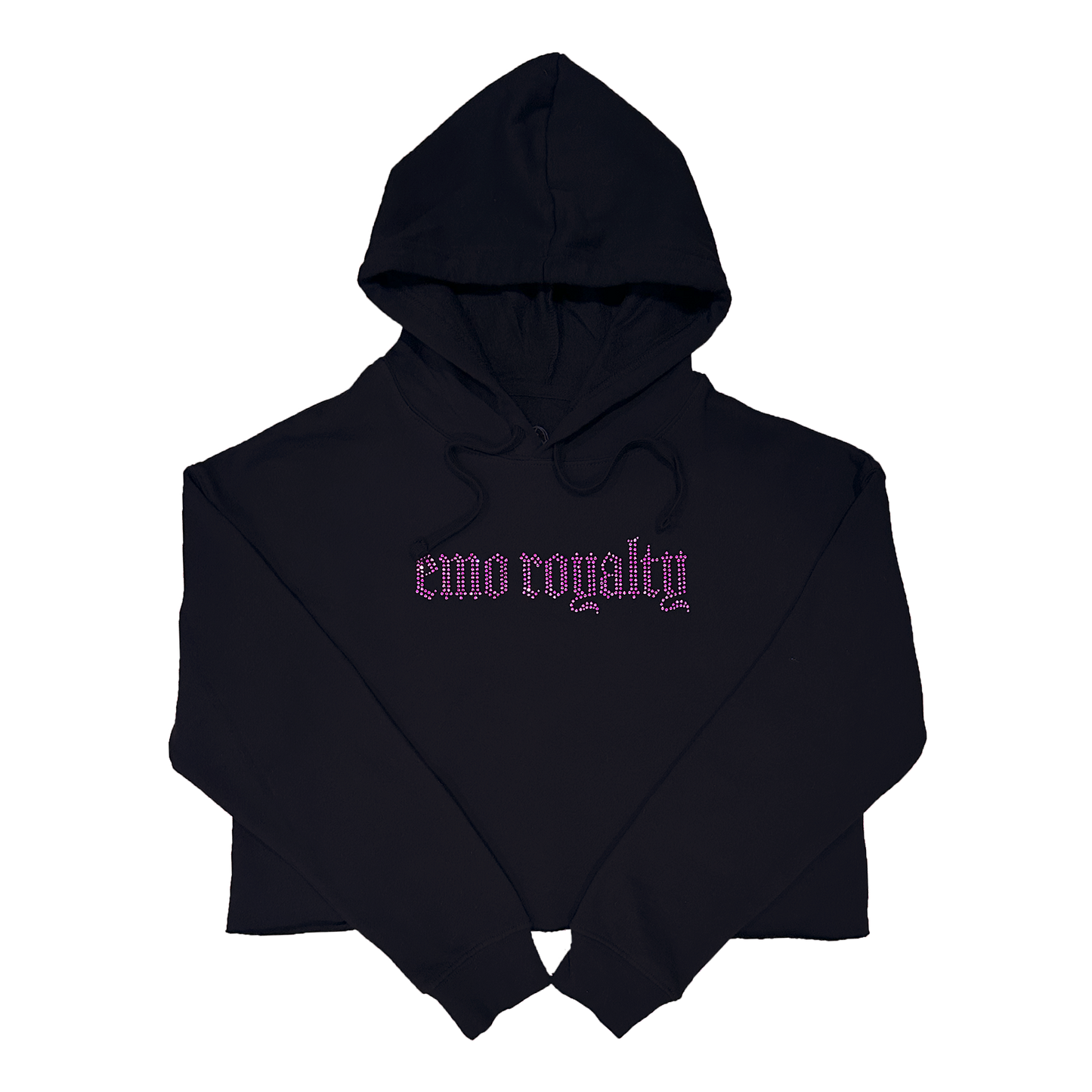 Emo Royalty Rhinestone Crop Hoodie - Black