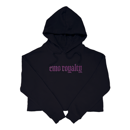 Emo Royalty Rhinestone Crop Hoodie - Black